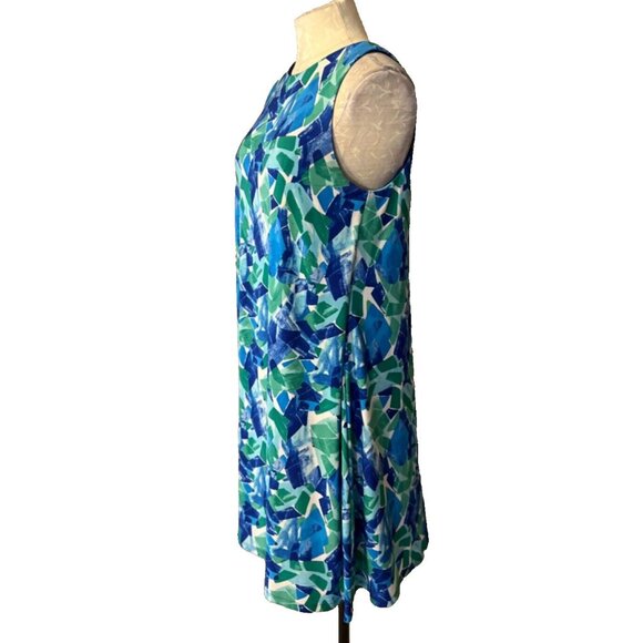 Ralph Lauren A Line Shift Dress 10 Blue Green White Stretch Washable Sleeveless - Picture 5 of 8